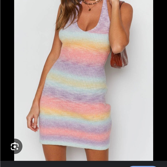 beginning boutique Cloud Nine Halter Mini Dress Rainbow - Picture 2 of 5